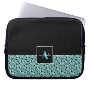 Monogram Black & Aqua Leopard Animal Print Laptopschutzhülle