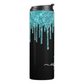 Monogram Black Aquamarin Blue Glitzer Tropfen Thermosbecher (Nach links gedreht)
