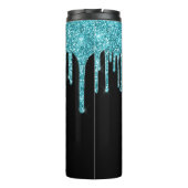 Monogram Black Aquamarin Blue Glitzer Tropfen Thermosbecher (Rückseite)
