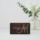 Monogram Black Beather Leather Look Visitenkarte (Stehend Vorderseite)