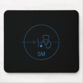 Monogram Black Blue Medical Stethoscope Heartbeat Mousepad (Vorne)
