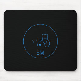 Monogram Black Blue Medical Stethoscope Heartbeat Mousepad
