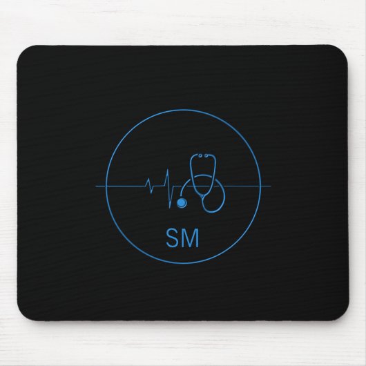 Monogram Black Blue Medical Stethoscope Heartbeat Mousepad (Vorne)
