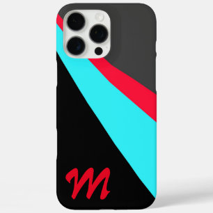 Monogram Black Blue Red Gray Muster iPhone 16 Pro Max Hülle