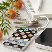 Monogram Black Blue Yellow Pink Polka Dot Pattern Schlüsselanhänger (Vorderseite rechts)