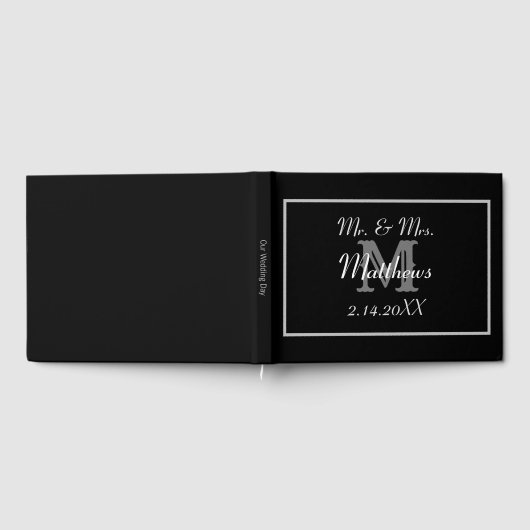 Monogram Black Bride Groom Date Hochzeit Gästebuch (Voll)