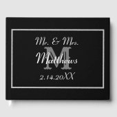 Monogram Black Bride Groom Date Hochzeit Gästebuch (Vorderseite)