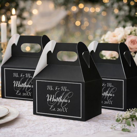 Monogram Black Bride Groom Date Hochzeit Geschenkschachtel