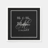 Monogram Black Bride Groom Date Hochzeit Serviette (Vorderseite)