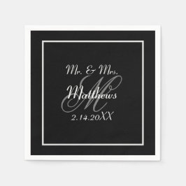 Monogram Black Bride Groom Date Hochzeit Serviette