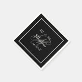 Monogram Black Bride Groom Date Hochzeit Serviette (Ecke)