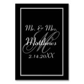 Monogram Black Bride Groom Date Hochzeit Tischnummer (Vorderseite)