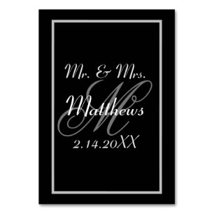 Monogram Black Bride Groom Date Hochzeit Tischnummer