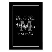 Monogram Black Bride Groom Date Hochzeit Tischnummer (Rückseite)