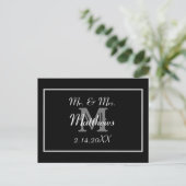 Monogram Black Bride Groom Date Wedding Danke Postkarte (Stehend Vorderseite)