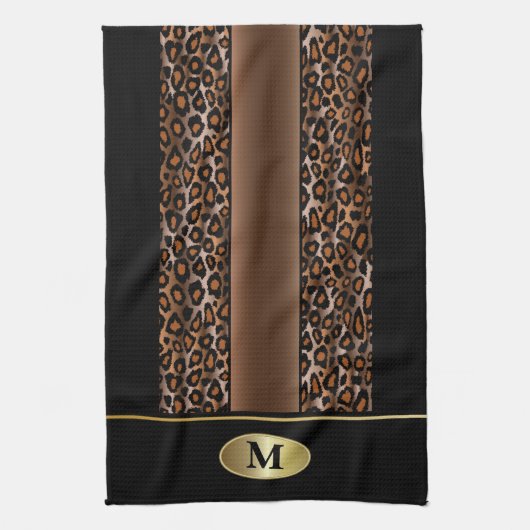 Monogram Black, Brown and Gold Jaguar Animal Print Handtuch (Vertikal)
