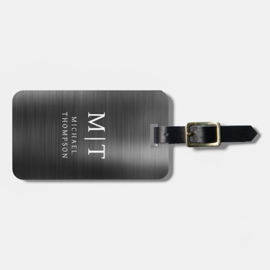 Monogram Black Brushed Metallic Elegant Gepäckanhänger (Vorderseite horizontal)