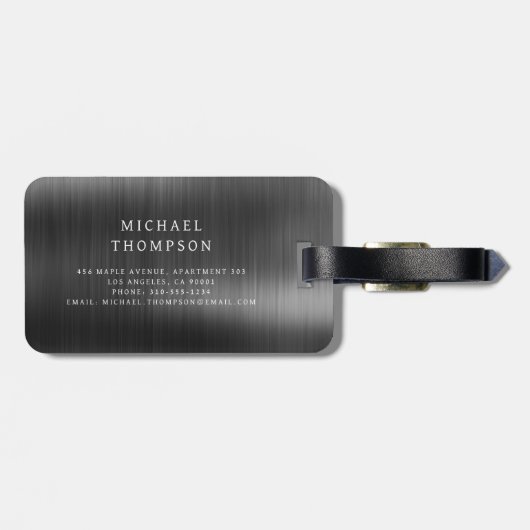 Monogram Black Brushed Metallic Elegant Gepäckanhänger (Rückseite horizontal)