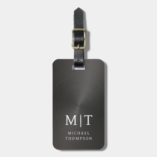 Monogram Black Brushed Metallic Elegant Gepäckanhänger (Vorderseite vertikal)