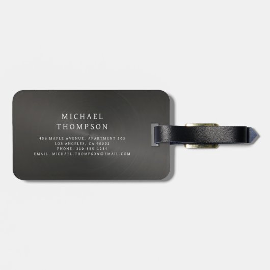 Monogram Black Brushed Metallic Elegant Gepäckanhänger (Rückseite horizontal)