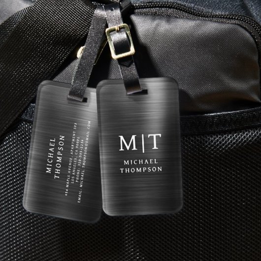 Monogram Black Brushed Metallic Elegant Gepäckanhänger