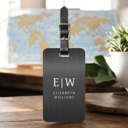 Monogram Black Brushed Metallic Elegant Gepäckanhänger