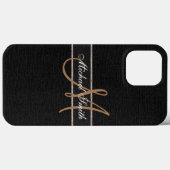 Monogram Black Burlap Linen Rustic Jute Case-Mate iPhone Hülle (Rückseite (Horizontal))