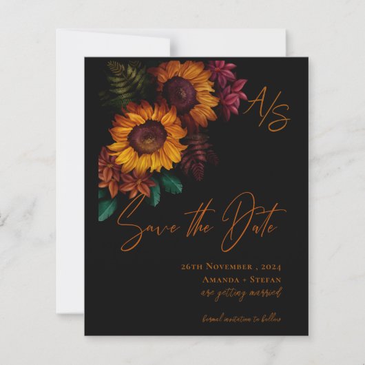 Monogram Black Burnt Orange Wedding Save the Date (Vorderseite)