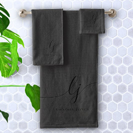Monogram Black Calligraphy Elegant Minimaler Chic Badhandtuch Set