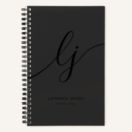 Monogram Black Calligraphy Elegant Script Initials Notizblock