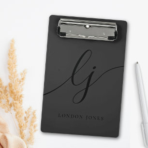 Monogram Black Calligraphy Initials Beruflich Mini Klemmbrett