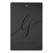 Monogram Black Calligraphy Initials Beruflich Mini Klemmbrett (Rückseite)