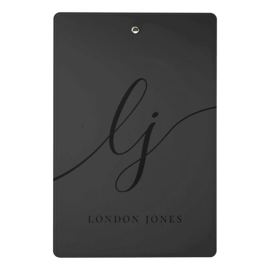 Monogram Black Calligraphy Initials Beruflich Mini Klemmbrett (Rückseite)