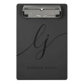 Monogram Black Calligraphy Initials Beruflich Mini Klemmbrett (Vorderseite)