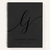 Monogram Black Calligraphy Initials Elegant Script Notizblock (Vorderseite)
