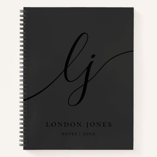 Monogram Black Calligraphy Initials Elegant Script Notizblock (Vorderseite)