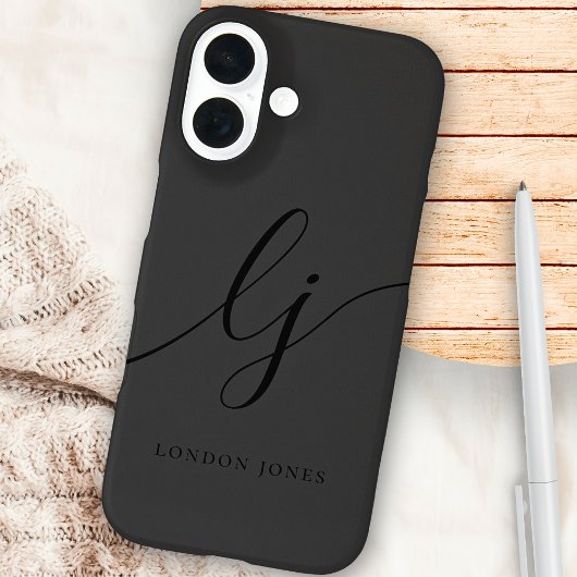 Monogram Black Calligraphy Script Initials Elegant Case-Mate iPhone Hülle