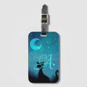 Monogram Black Cat Star Sky Illustration Gepäckanhänger (Vorderseite Vertikal)