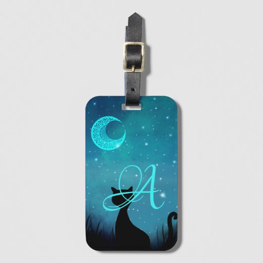 Monogram Black Cat Star Sky Illustration Gepäckanhänger (Vorderseite Vertikal)