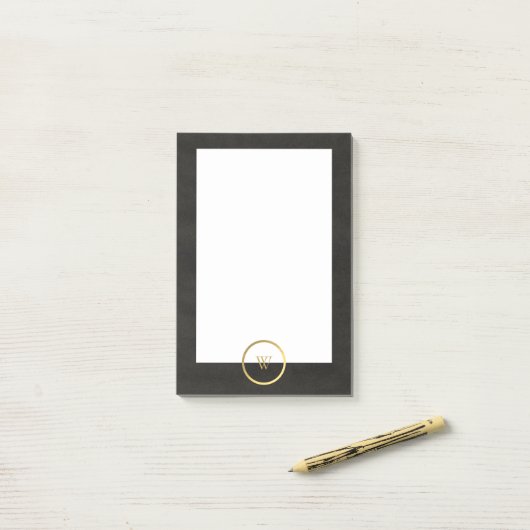 Monogram Black Chalkboard Gold Foil Einfach modern Post-it Klebezettel (Auf Schreibtisch)