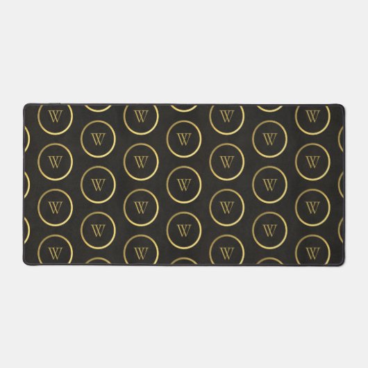 Monogram Black Chalkboard Gold Foil Einfach modern Schreibtischunterlage (Vorderseite)