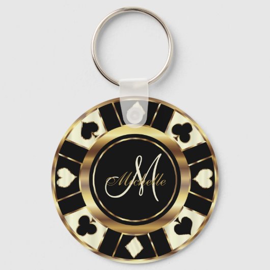 Monogram Black, Cream Ivory und Gold Las Vegas Schlüsselanhänger (Rückseite)
