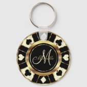 Monogram Black, Cream Ivory und Gold Las Vegas Schlüsselanhänger (Rückseite)