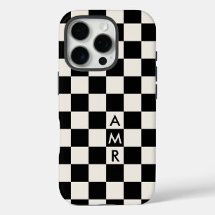 Monogram Black Creme Checkered Pattern iPhone 16 Pro Hülle