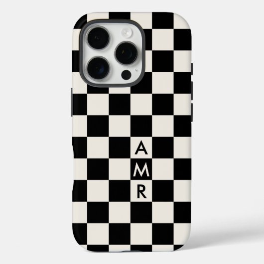 Monogram Black Creme Checkered Pattern Case-Mate iPhone Hülle (Rückseite)