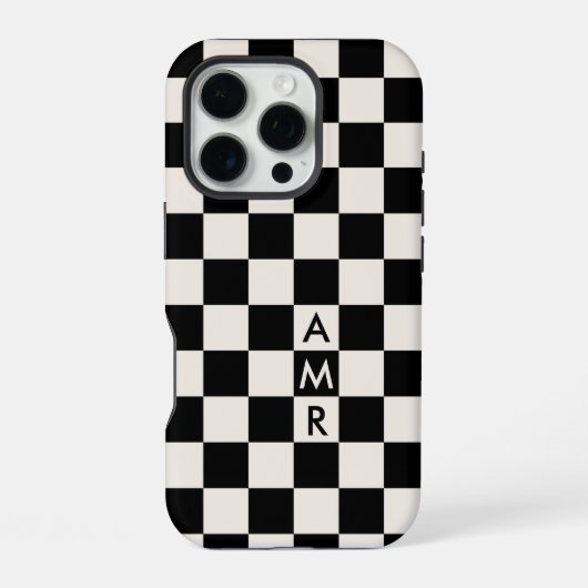 Monogram Black Creme Checkered Pattern iPhone Hülle (Rückseite)