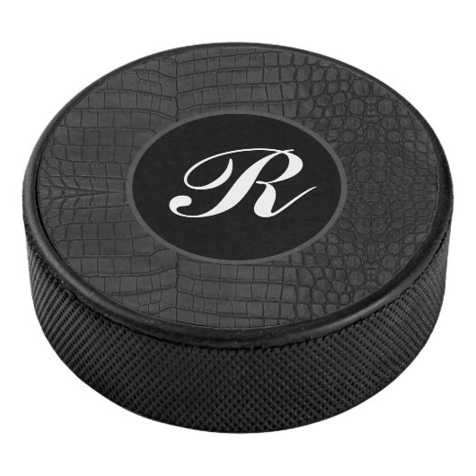 Monogram Black Crocodile Leather Print Eishockey Puck (3/4)
