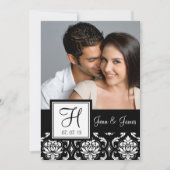 Monogram Black Damask Foto Save the Date (Vorderseite)