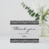 Monogram Black Damask Paisley Wedding Vielen Dank Dankeskarte (Stehend Vorderseite)