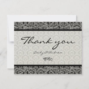 Monogram Black Damask Paisley Wedding Vielen Dank Dankeskarte